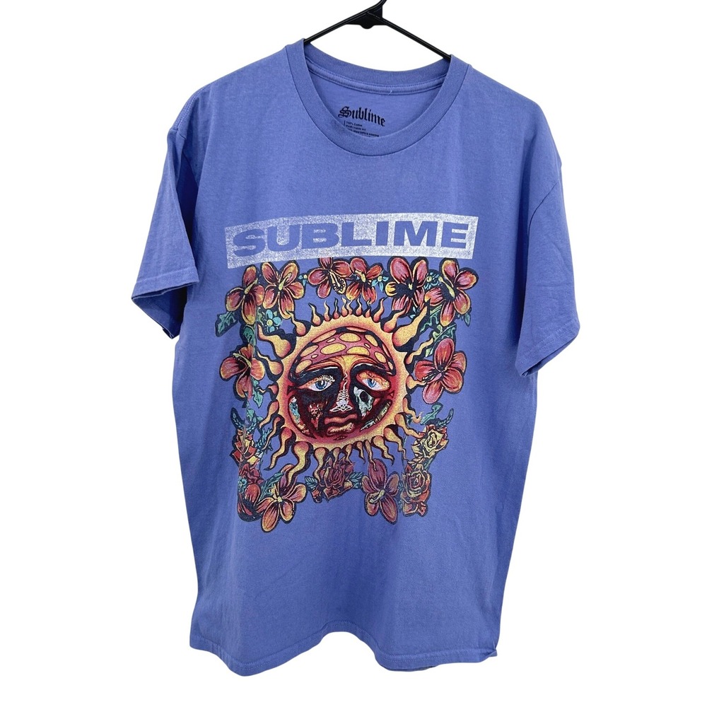 Sublime Graphic Sun Flower T-Shirt Size M Periwinkle Blue Reggae Rock Skater 90s